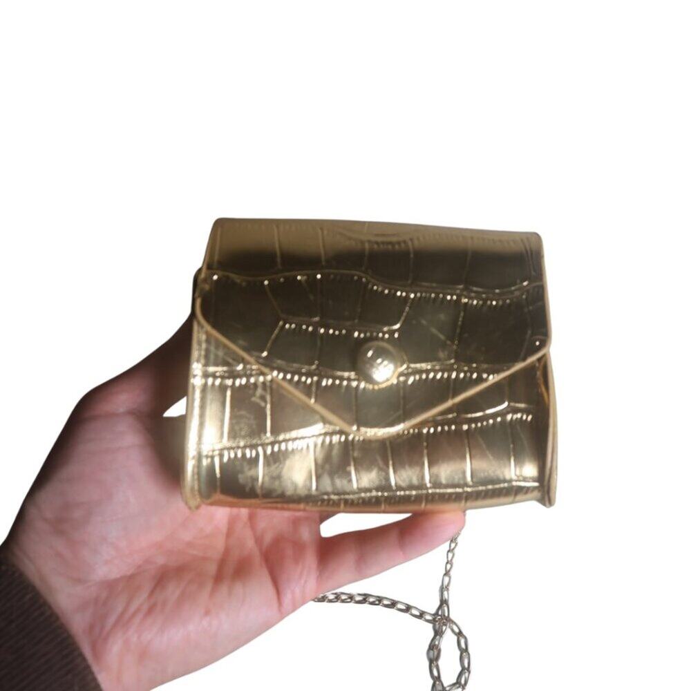 Gold Metallic Croc Mini Crossbody Clutch Chain Bag NWT